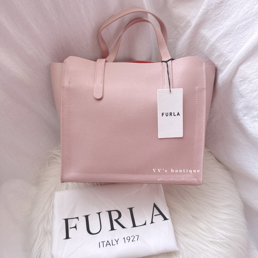 NWT Furla Sally Mini Saffiano Leather Tote Moonstone Pink Red - Picture 2 of 10